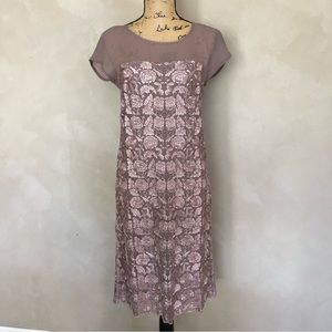 Sundance Angelica embroidery sheer neckline shift dress